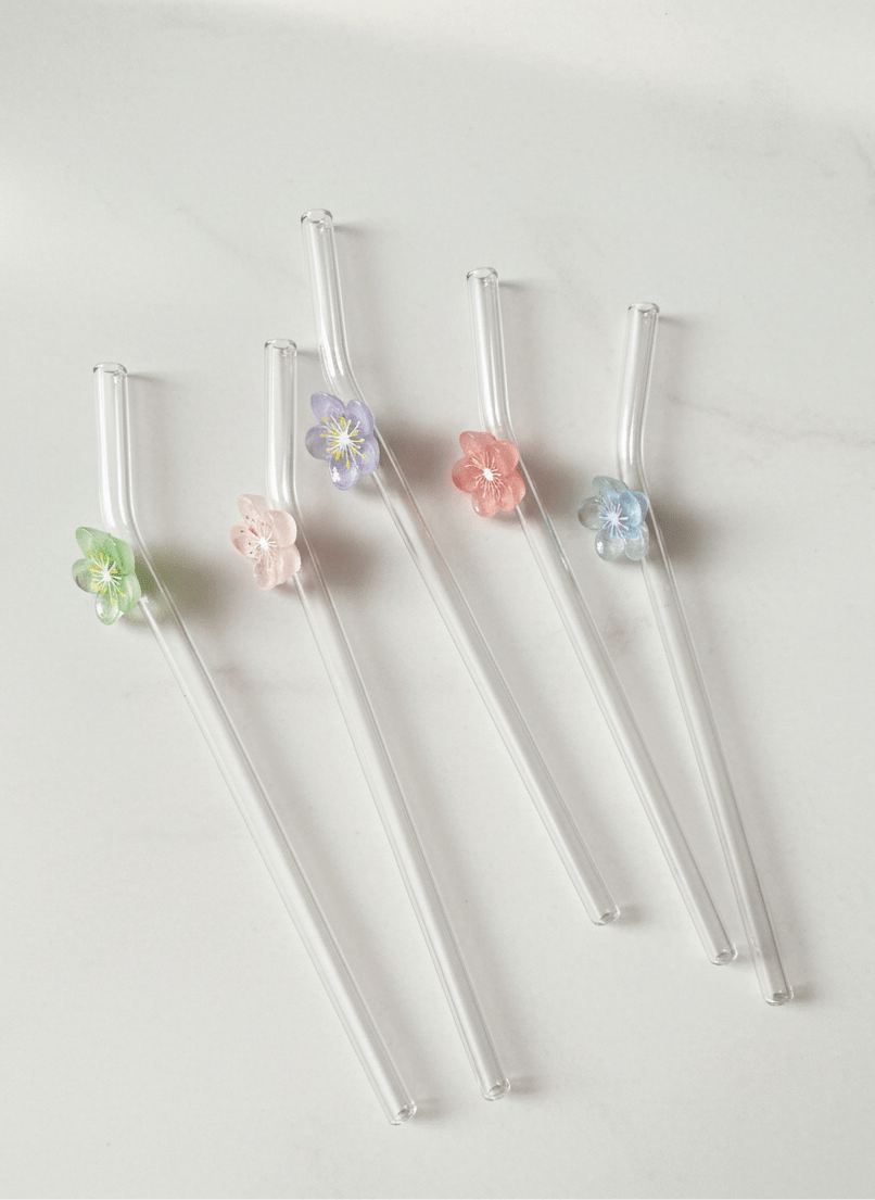 Pajitas de Vidrio Reutilizables | Diseño flores - Caramel regalos