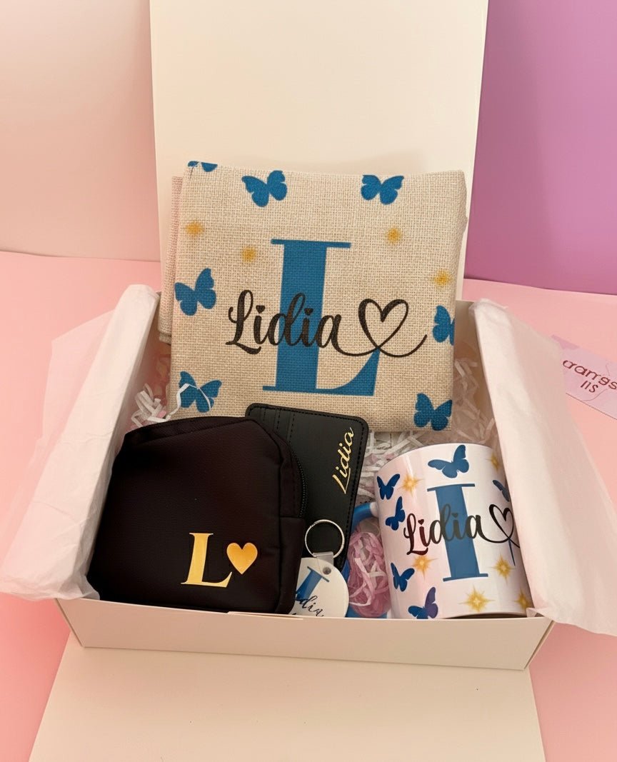 Set personalizado - nombre y mariposas - Caramel regalos