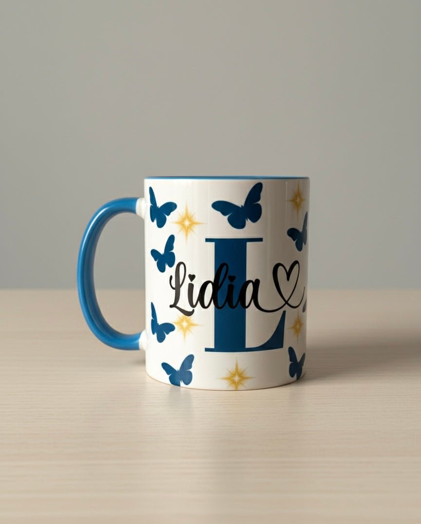 Taza personalizada | diseño nombre y mariposas - Caramel regalos
