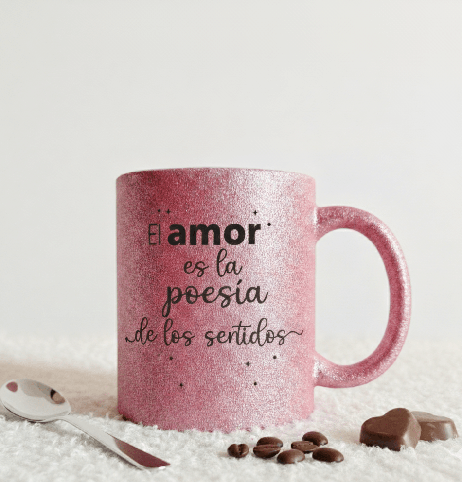 Taza rosa glitter| diseño con frase - Caramel regalos