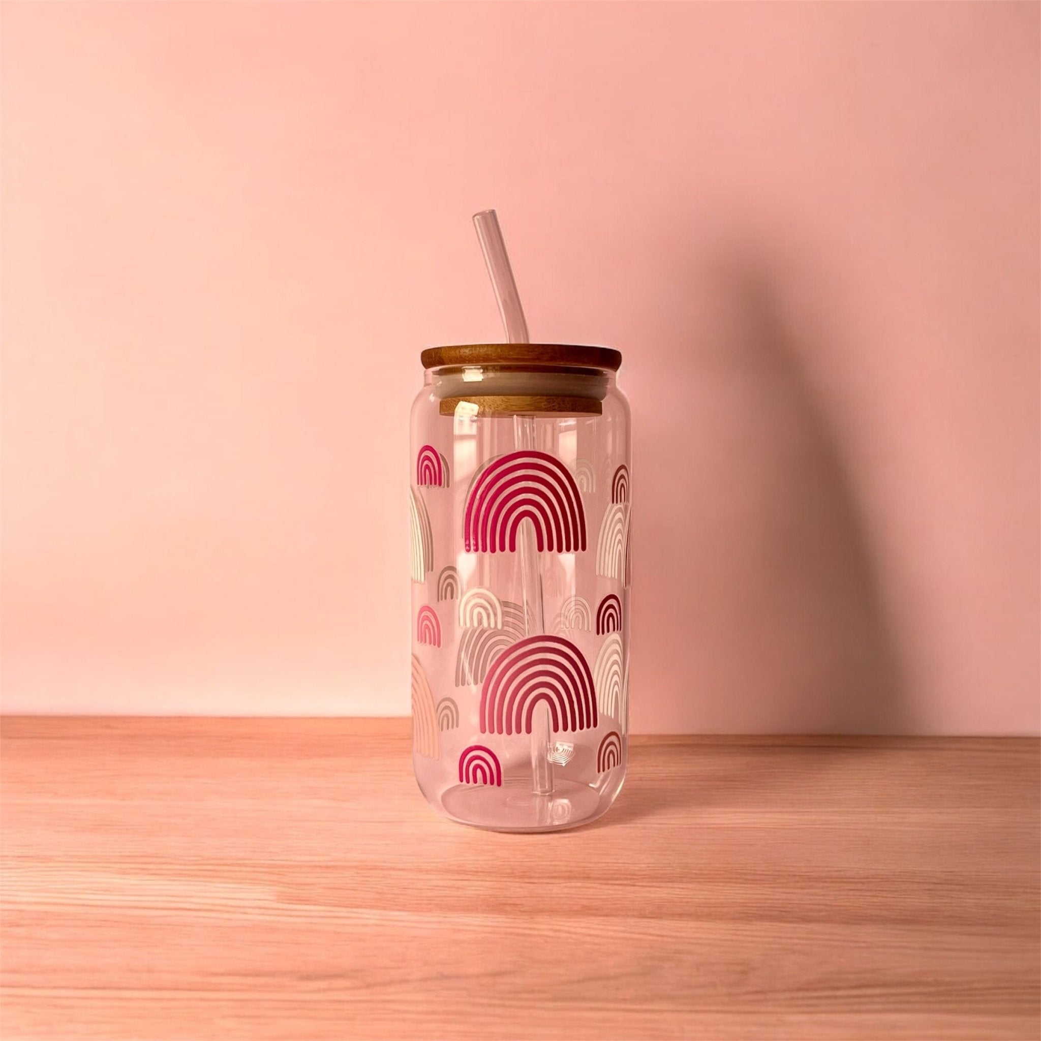 Vaso de cristal con pajita | Diseño arcoíris - Caramel regalos