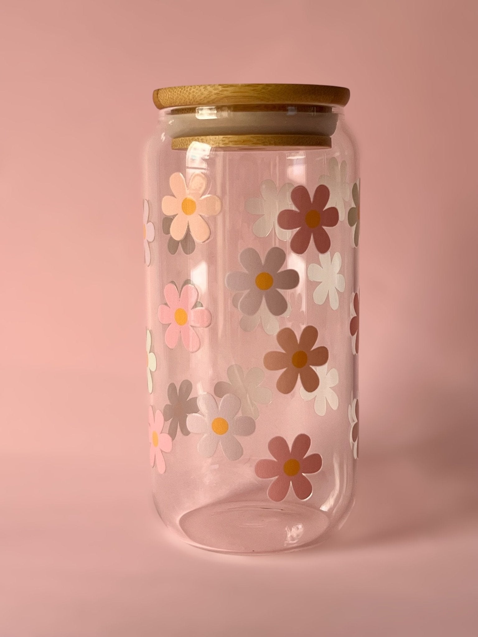 Vaso de cristal con pajita | Diseño floral - Caramel regalos