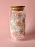 Vaso de cristal con pajita | Diseño floral - Caramel regalos