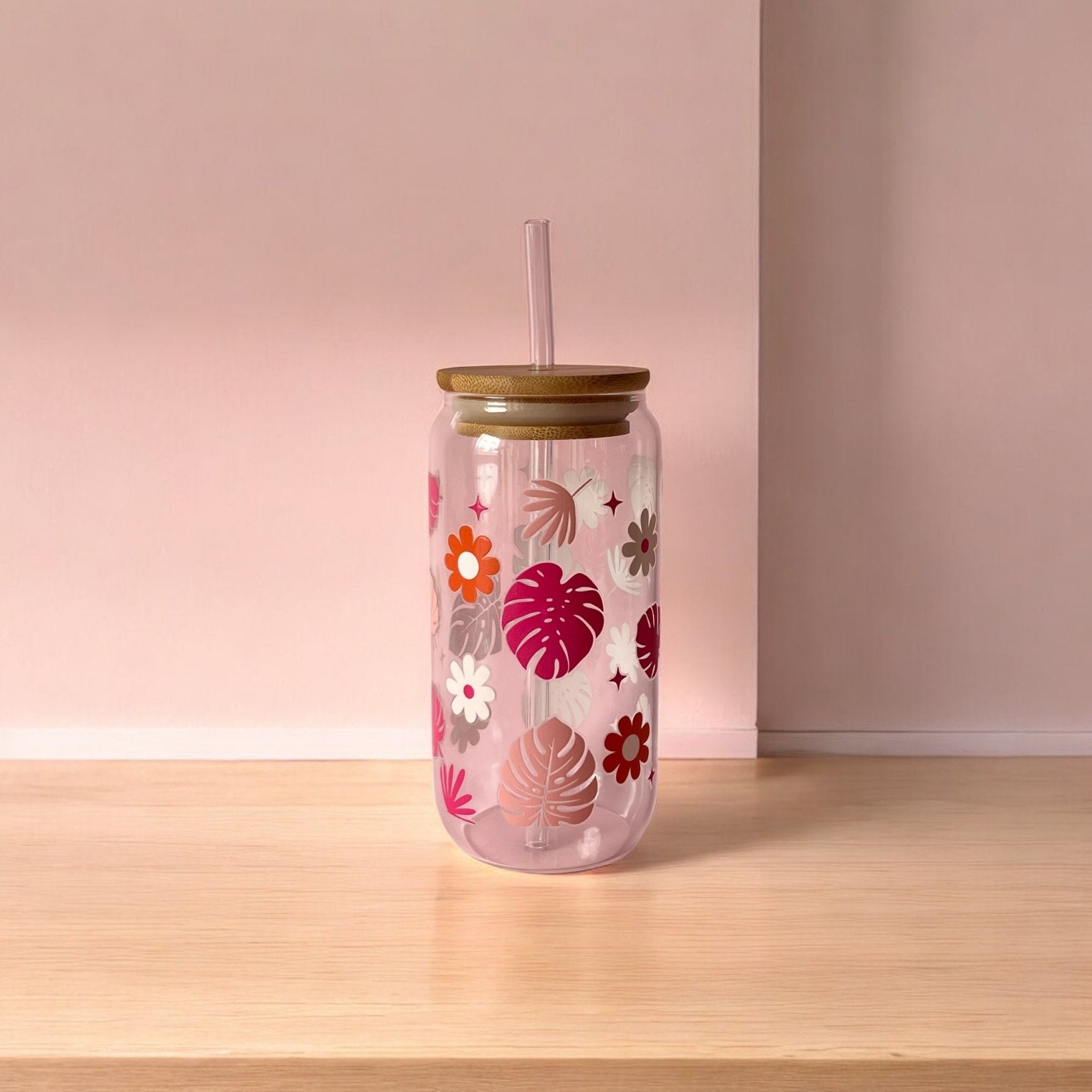 Vaso de cristal con pajita | Diseño otoño - Caramel regalos