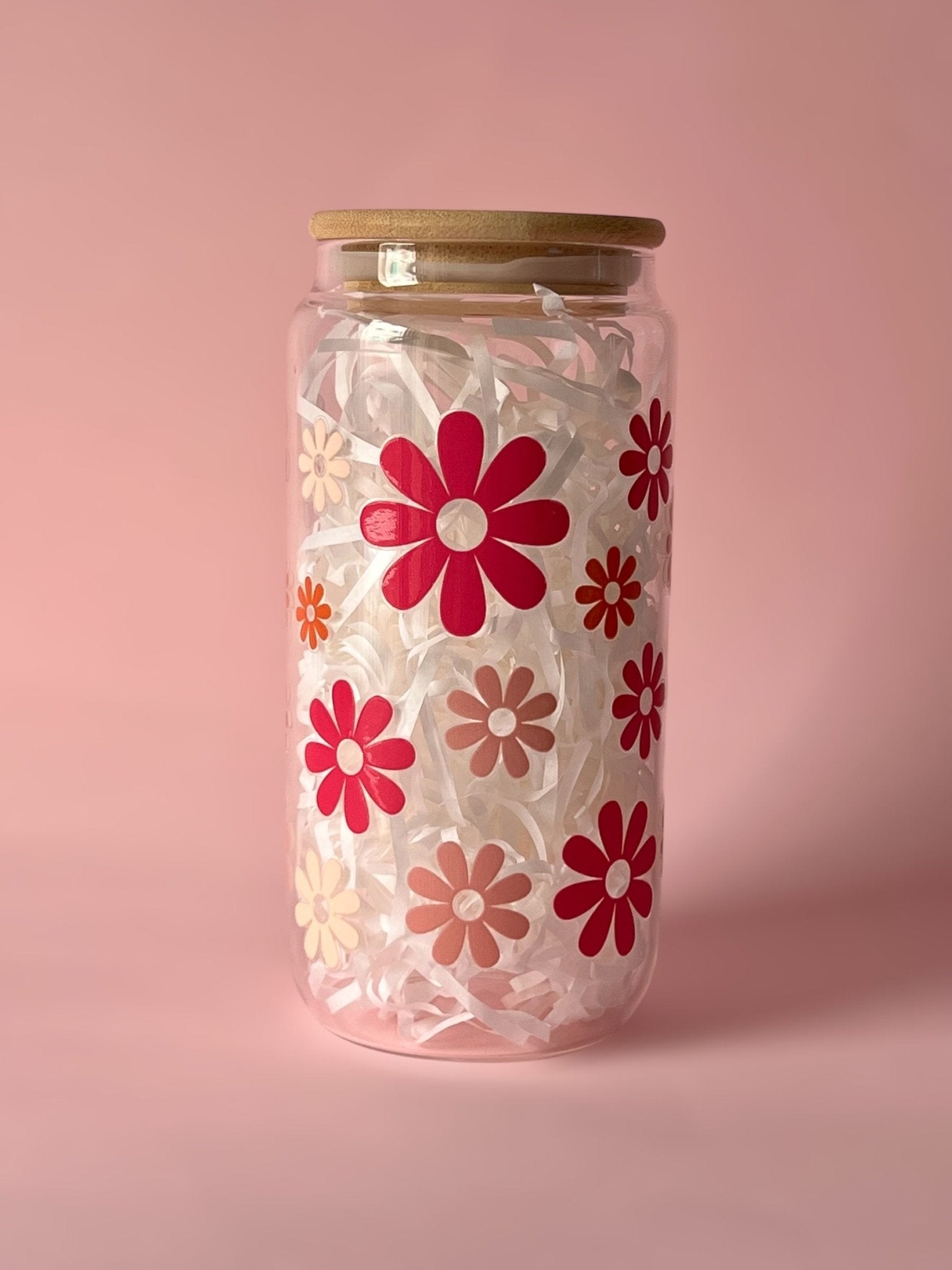 Vaso de vidrio con pajita | Diseño flores grandes - Caramel regalos